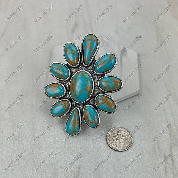 Turquoise Stone Flower Concho Ring