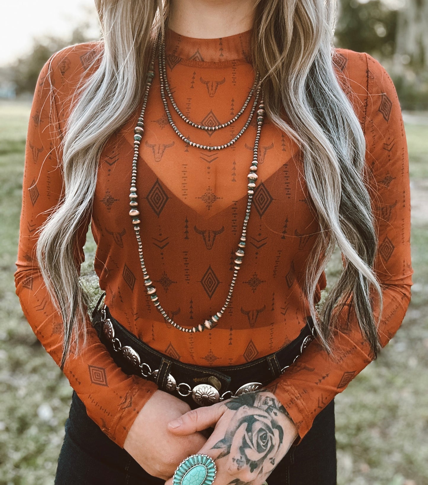 Kylie's Western Aztec Mesh Top