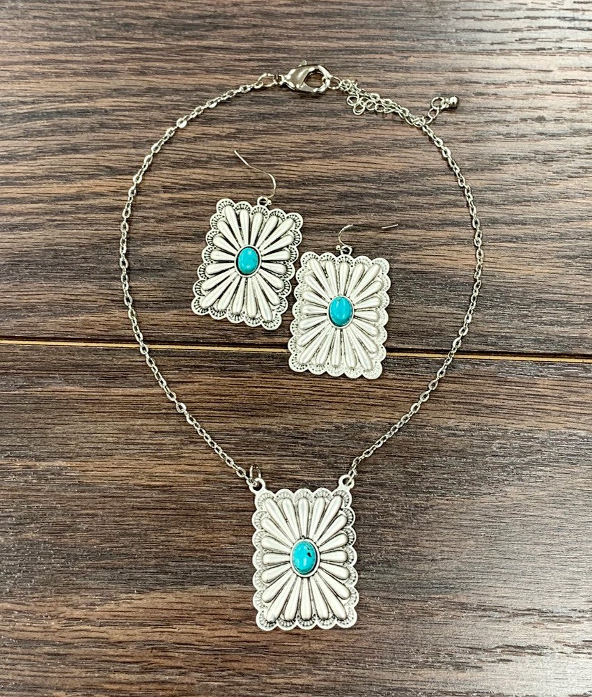 Western Concho Necklace Earrings Set