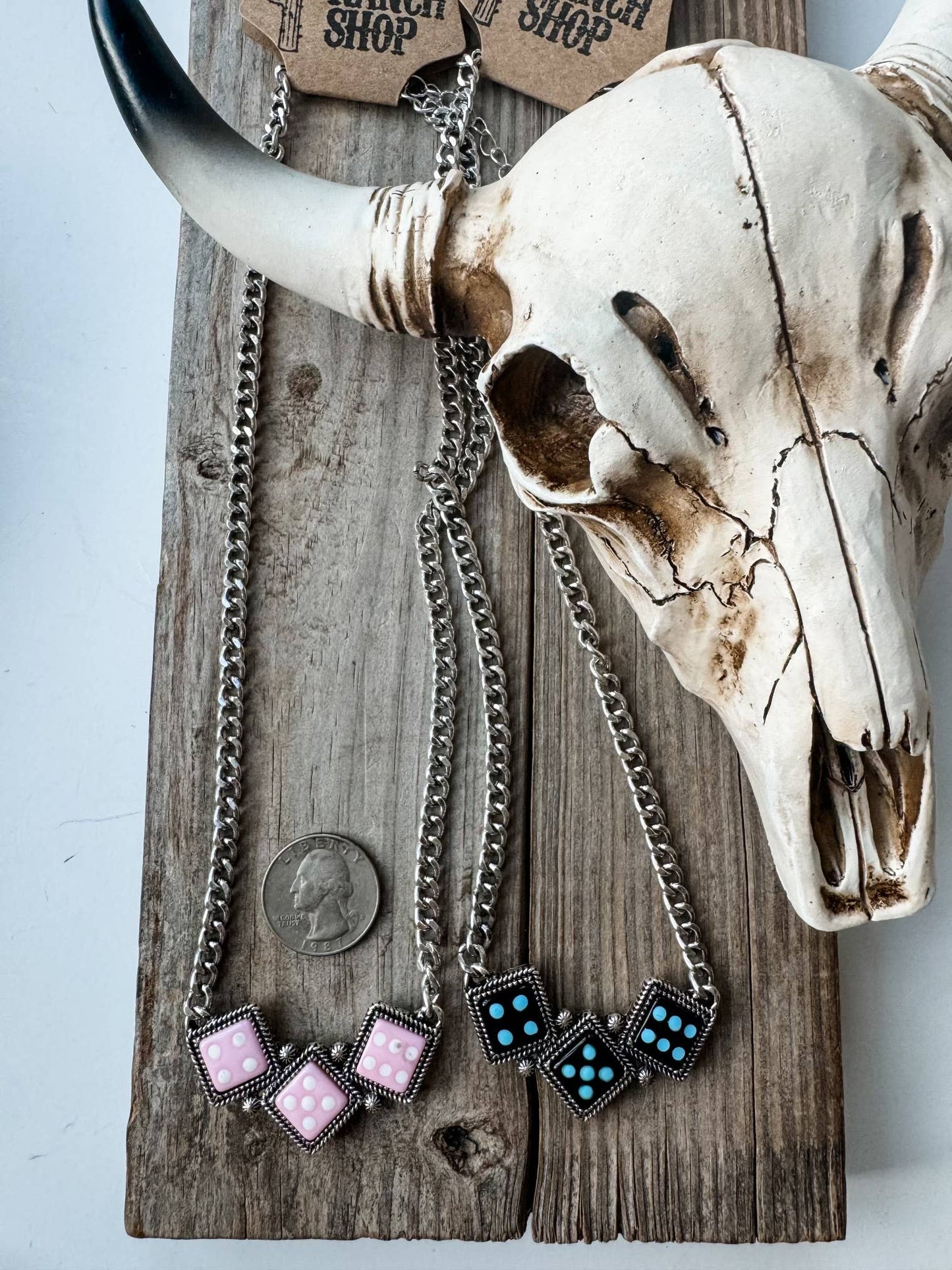 Western Semi Stone Dice Pendant Necklace
