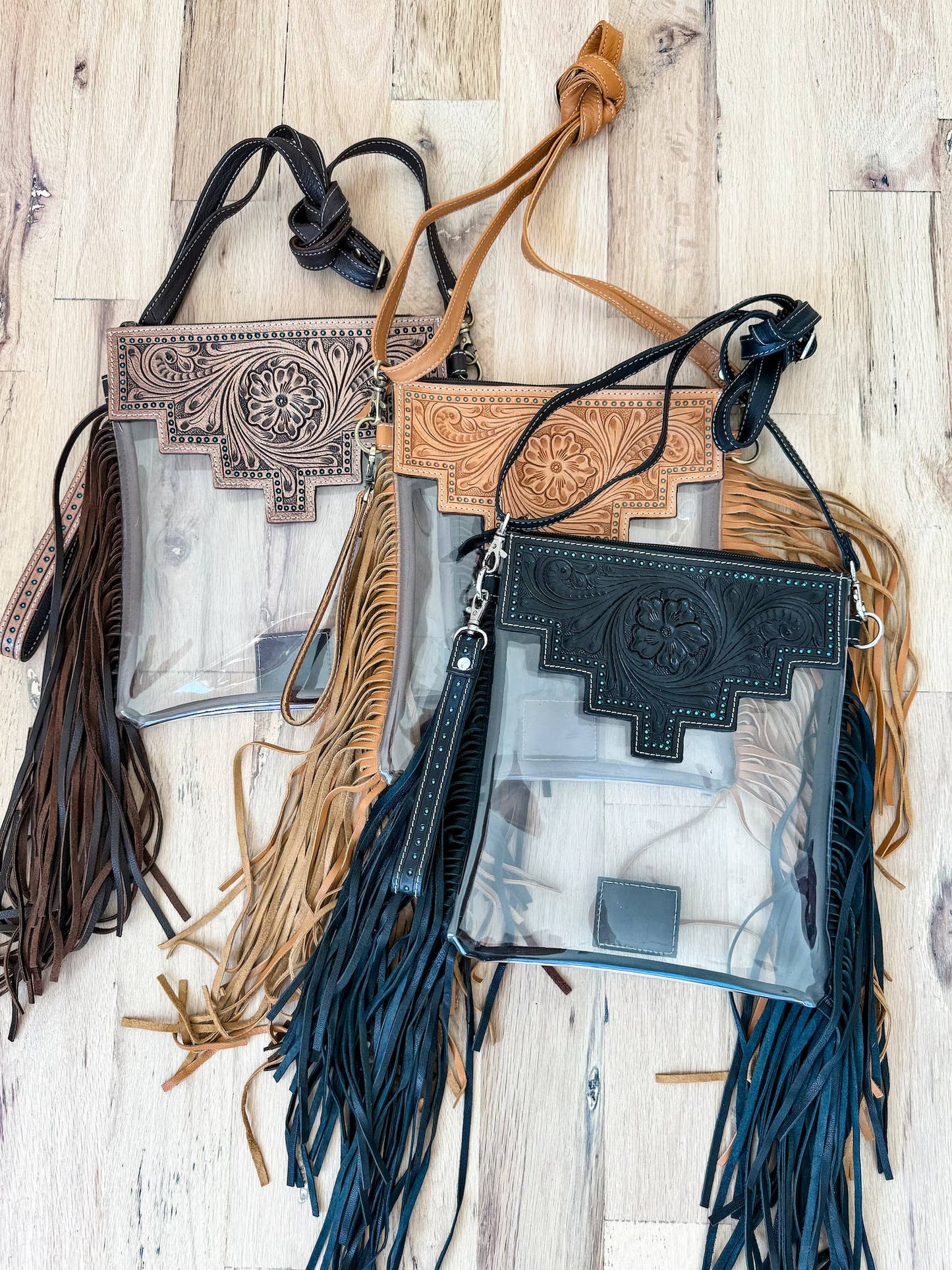 Hand Tooled Clear Crossbody Concert bag