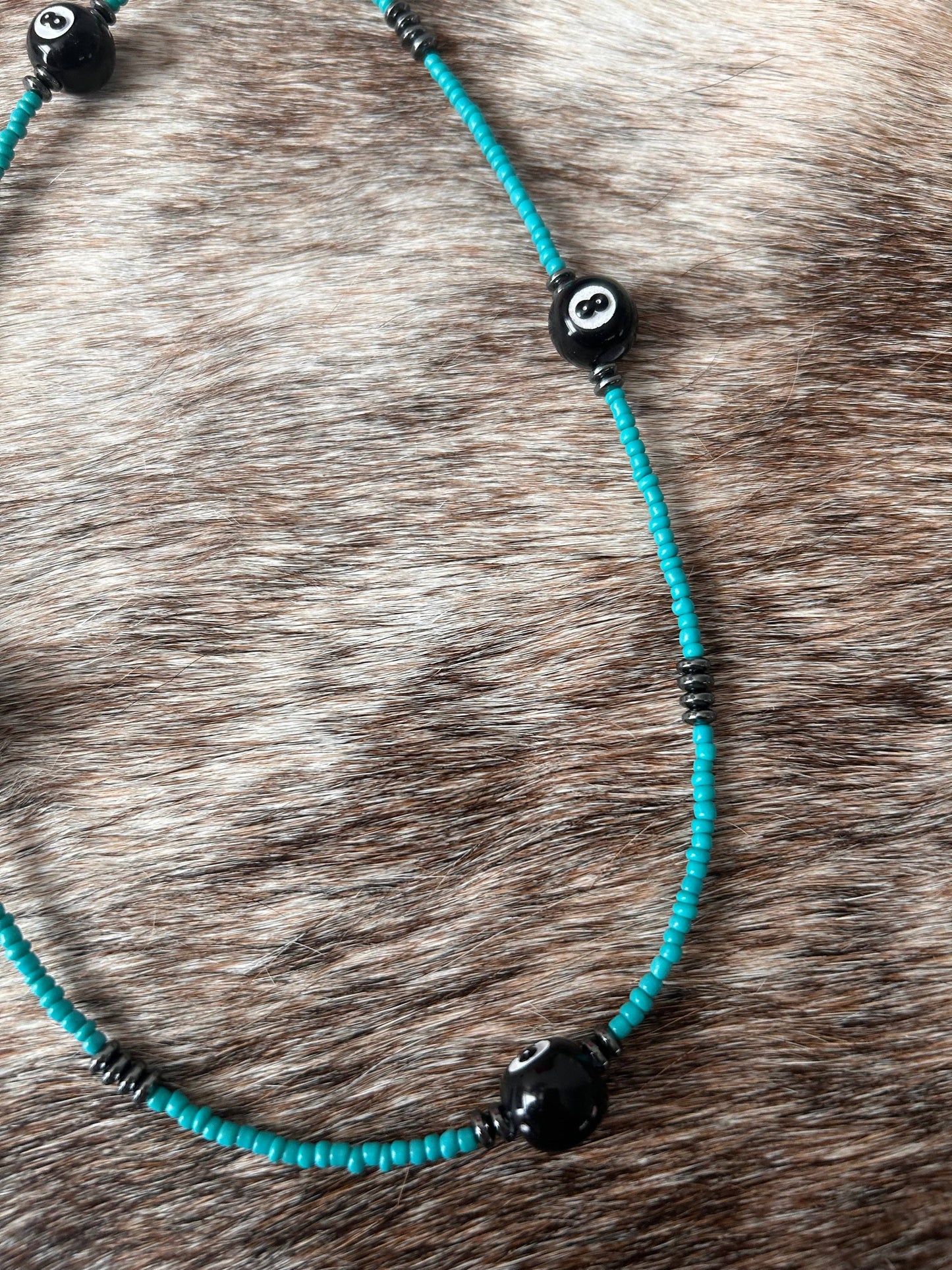 8 Ball Beaded Necklace -BLACK