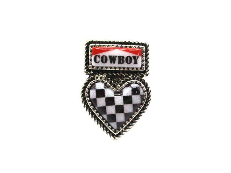 Western Checkered Heart Cowboy Cuff Ring