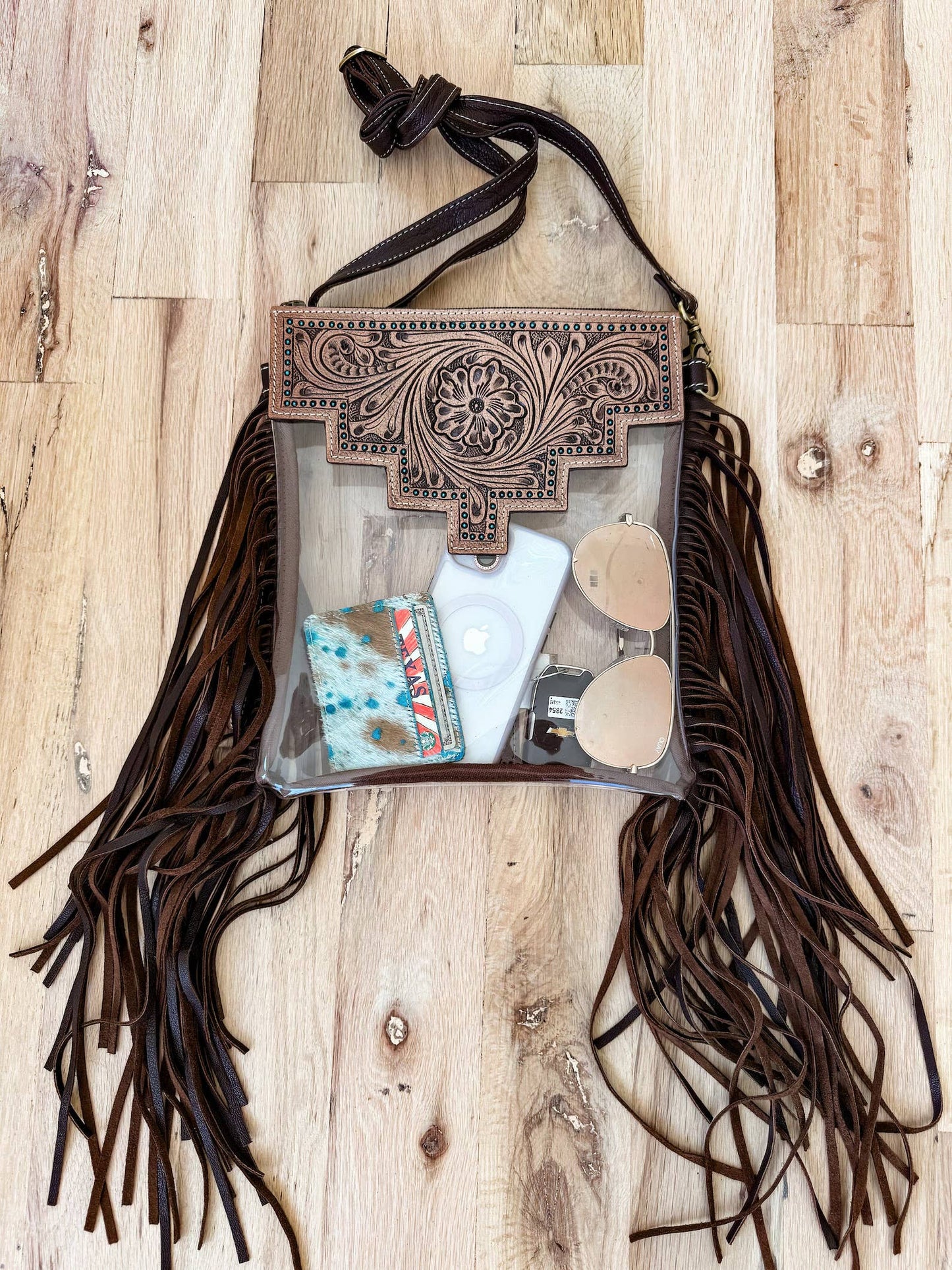 Hand Tooled Clear Crossbody Concert bag