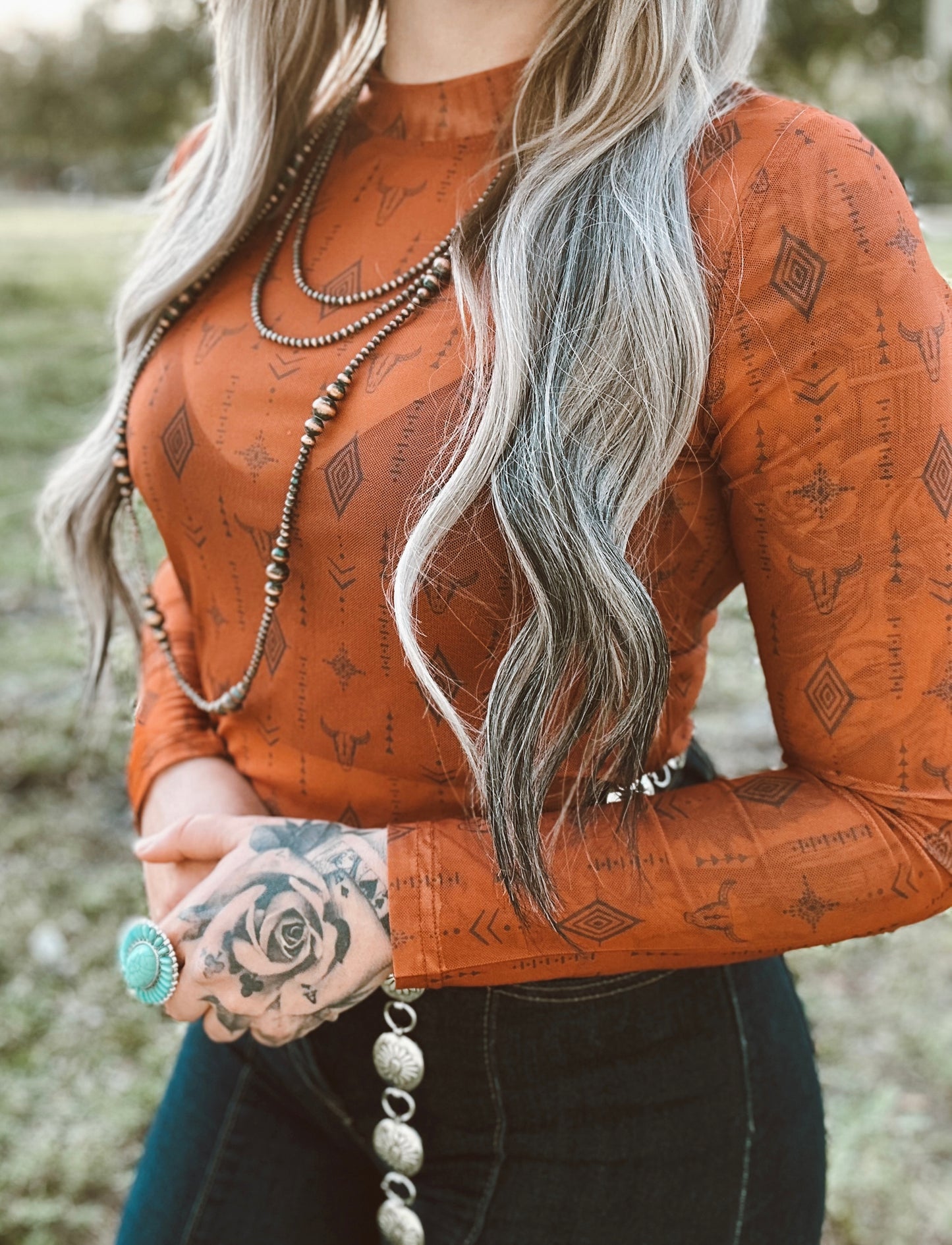 Kylie's Western Aztec Mesh Top