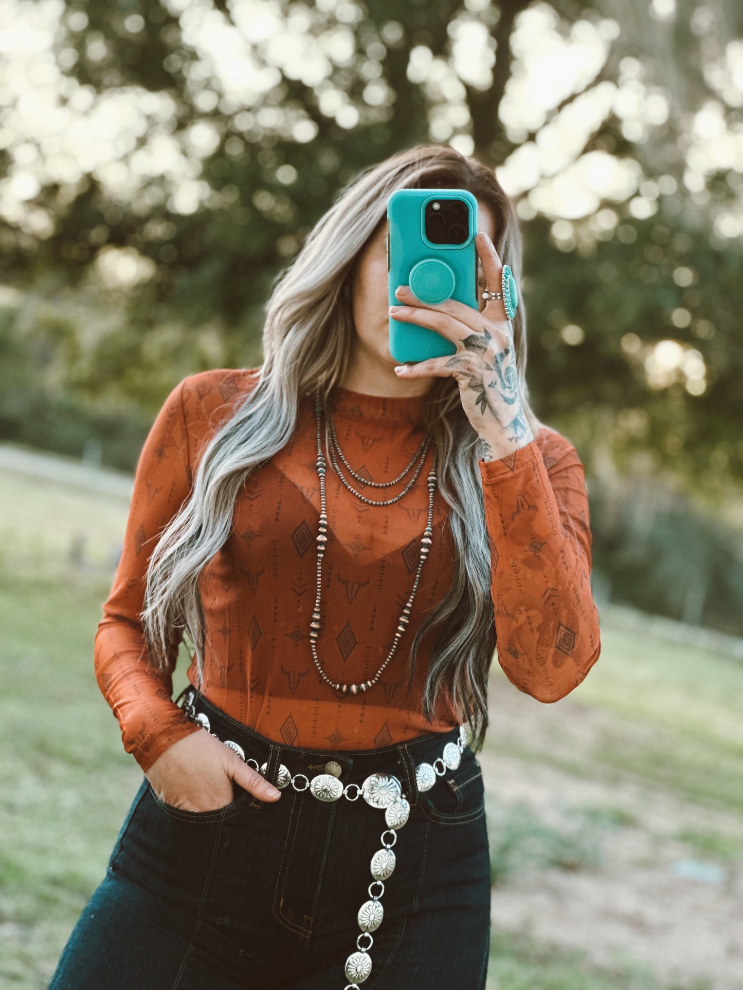 Kylie's Western Aztec Mesh Top