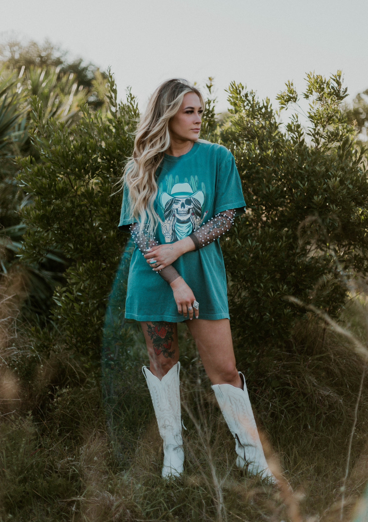 Skeleton Cowgirl Western Graphic Tee