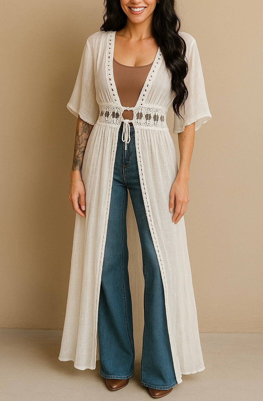 Boho Breeze Lace Long Duster