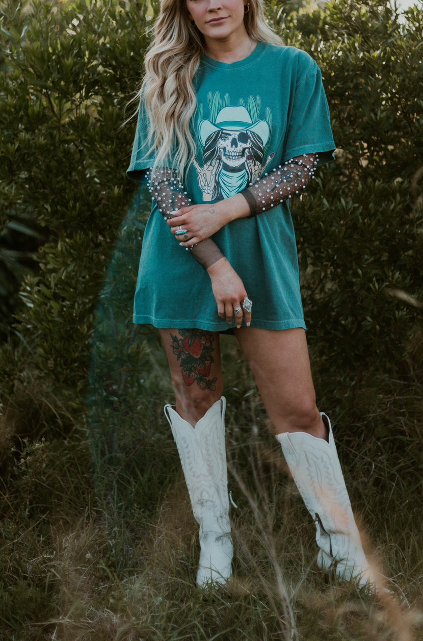 Skeleton Cowgirl Western Graphic Tee
