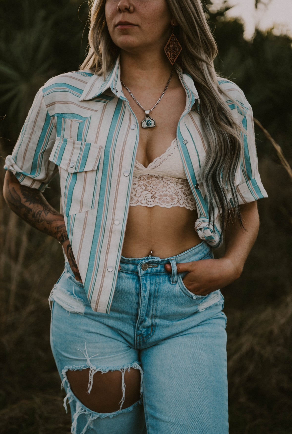 Lexi's Ivory Serape Pearl Snap Button Down Top