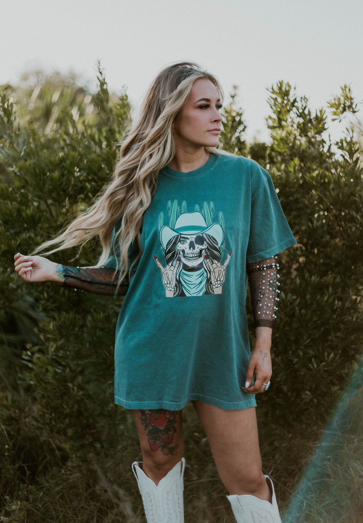 Skeleton Cowgirl Western Graphic Tee