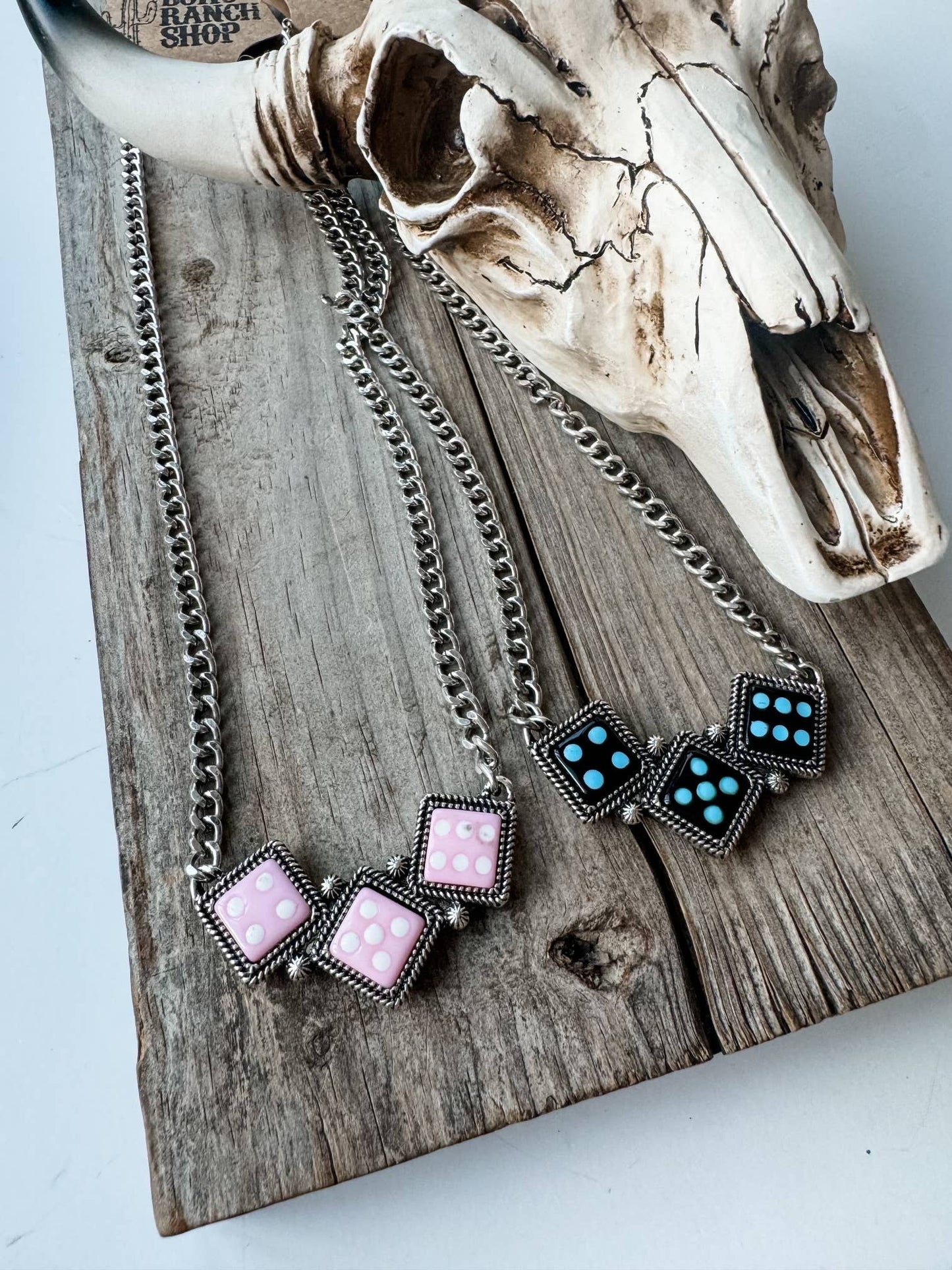 Western Semi Stone Dice Pendant Necklace