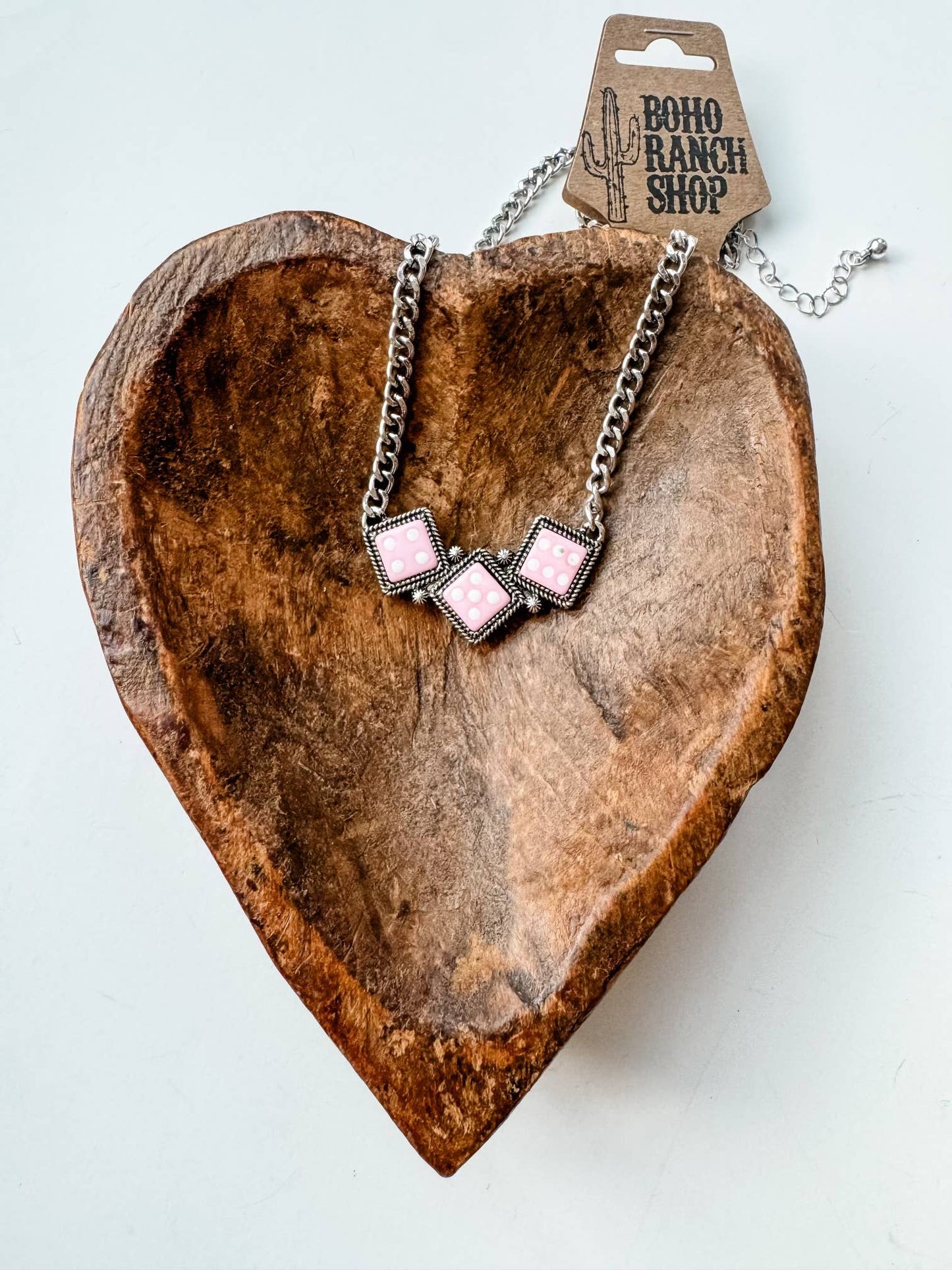 Western Semi Stone Dice Pendant Necklace