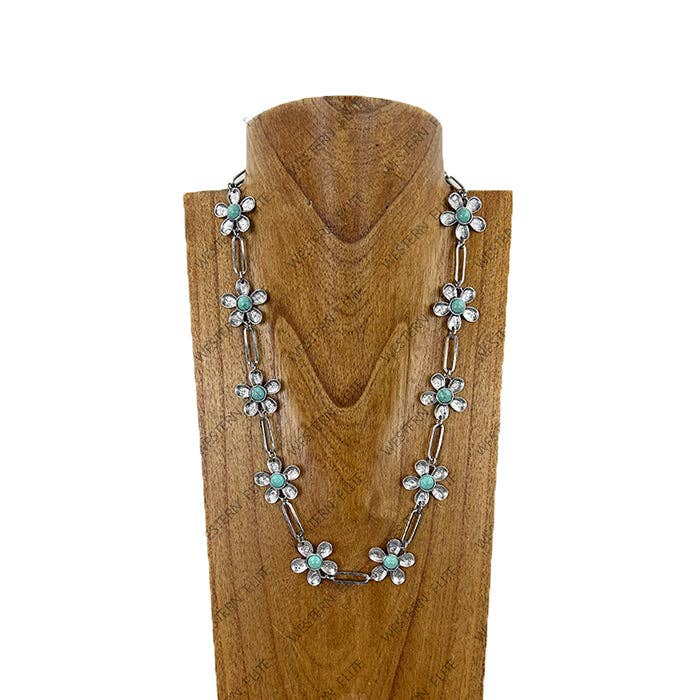 Turquoise Stone Flower Chain Necklace