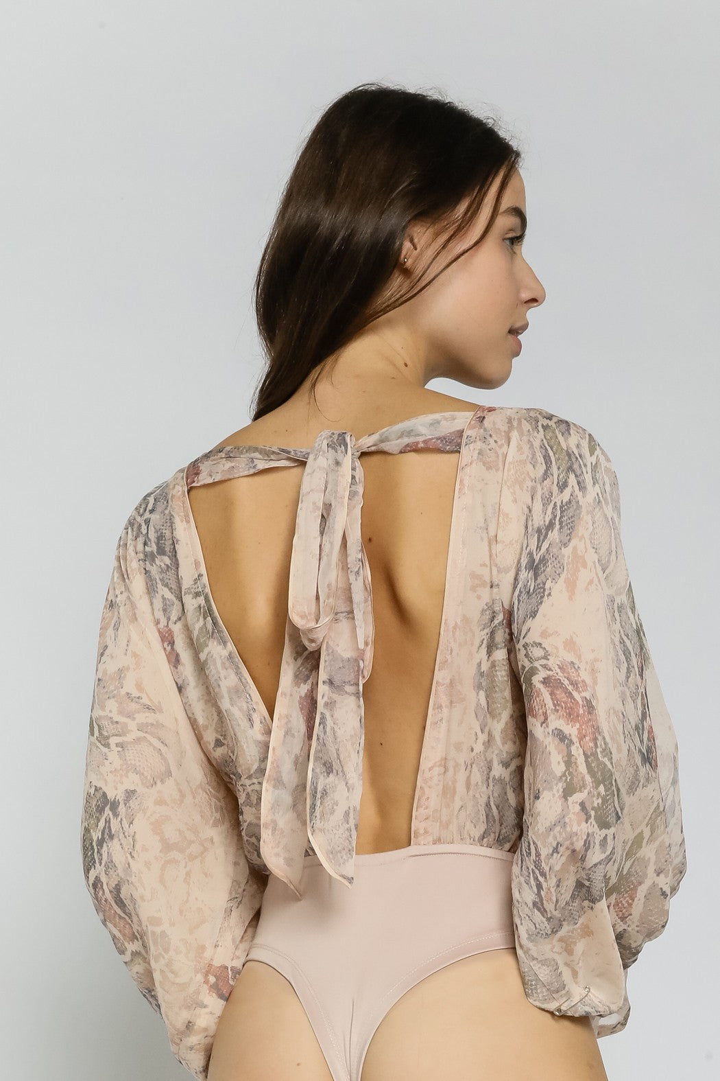 Jolene's Taupe Snake Open Back Bodysuit