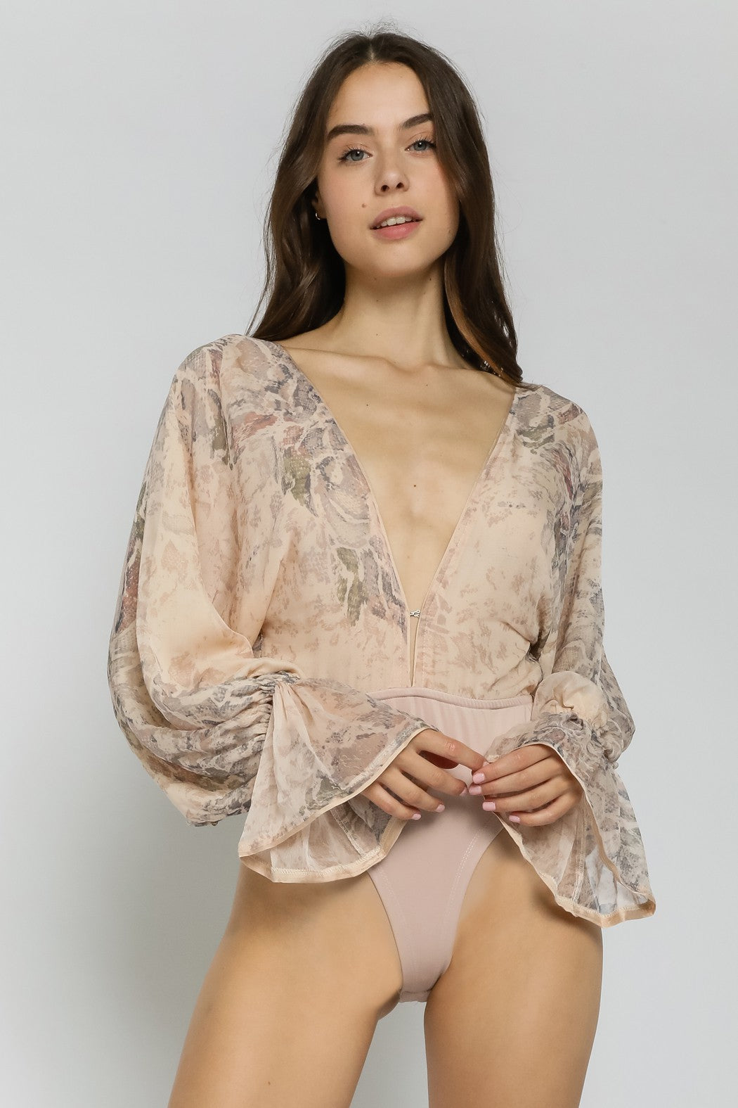 Jolene's Taupe Snake Open Back Bodysuit