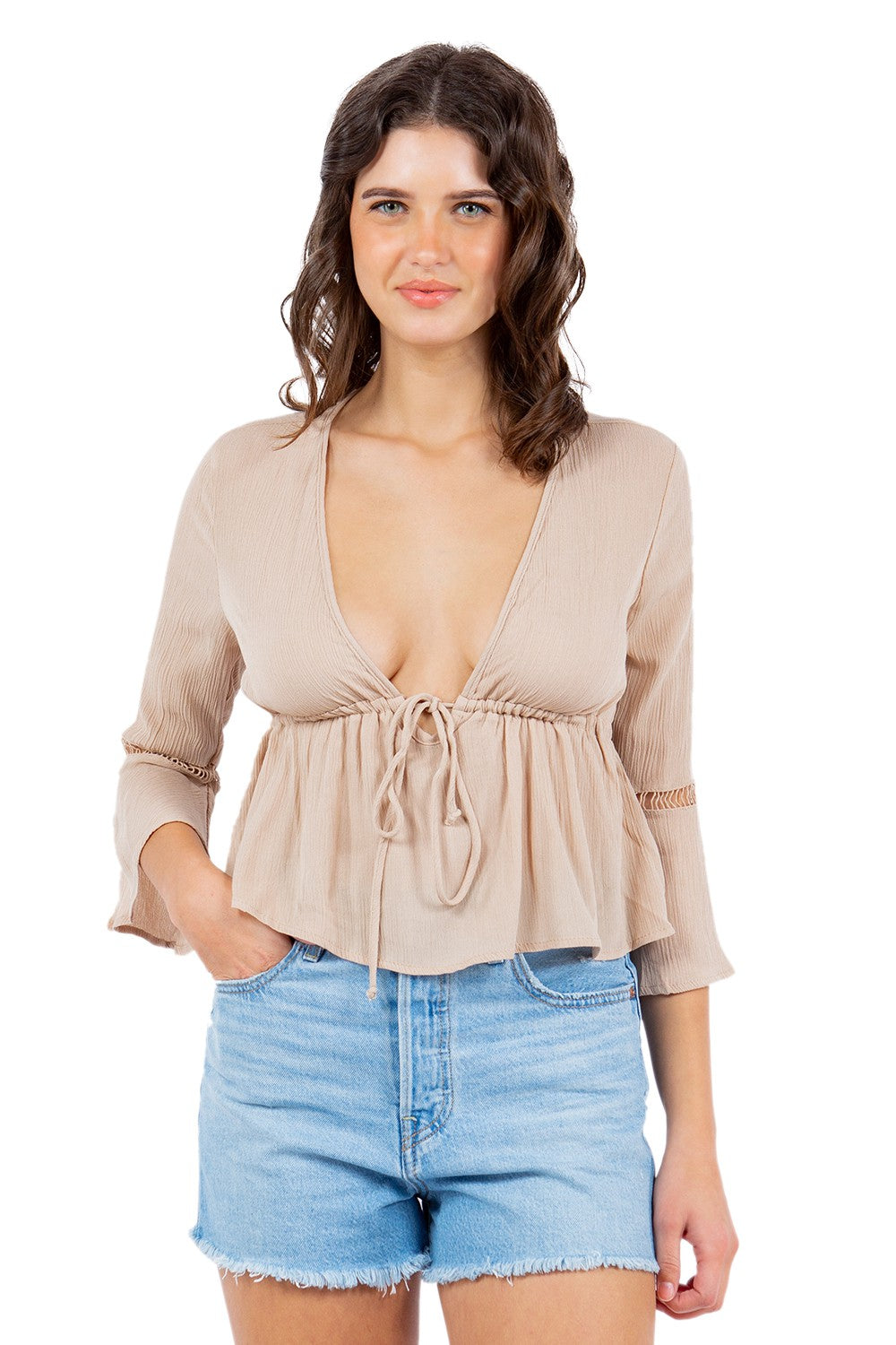 Rae's Tie Front V-Neck Blouse