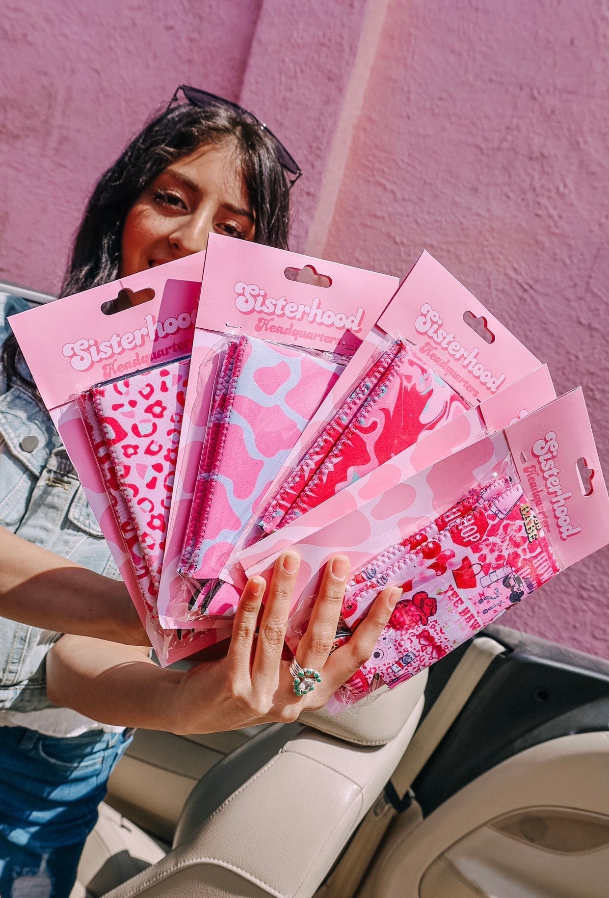 PINK COW PRINT TALL COOZIE 2-PACK