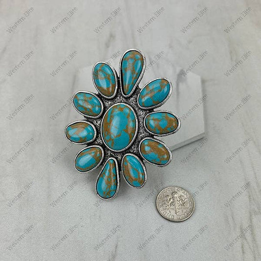 Turquoise Stone Flower Concho Ring