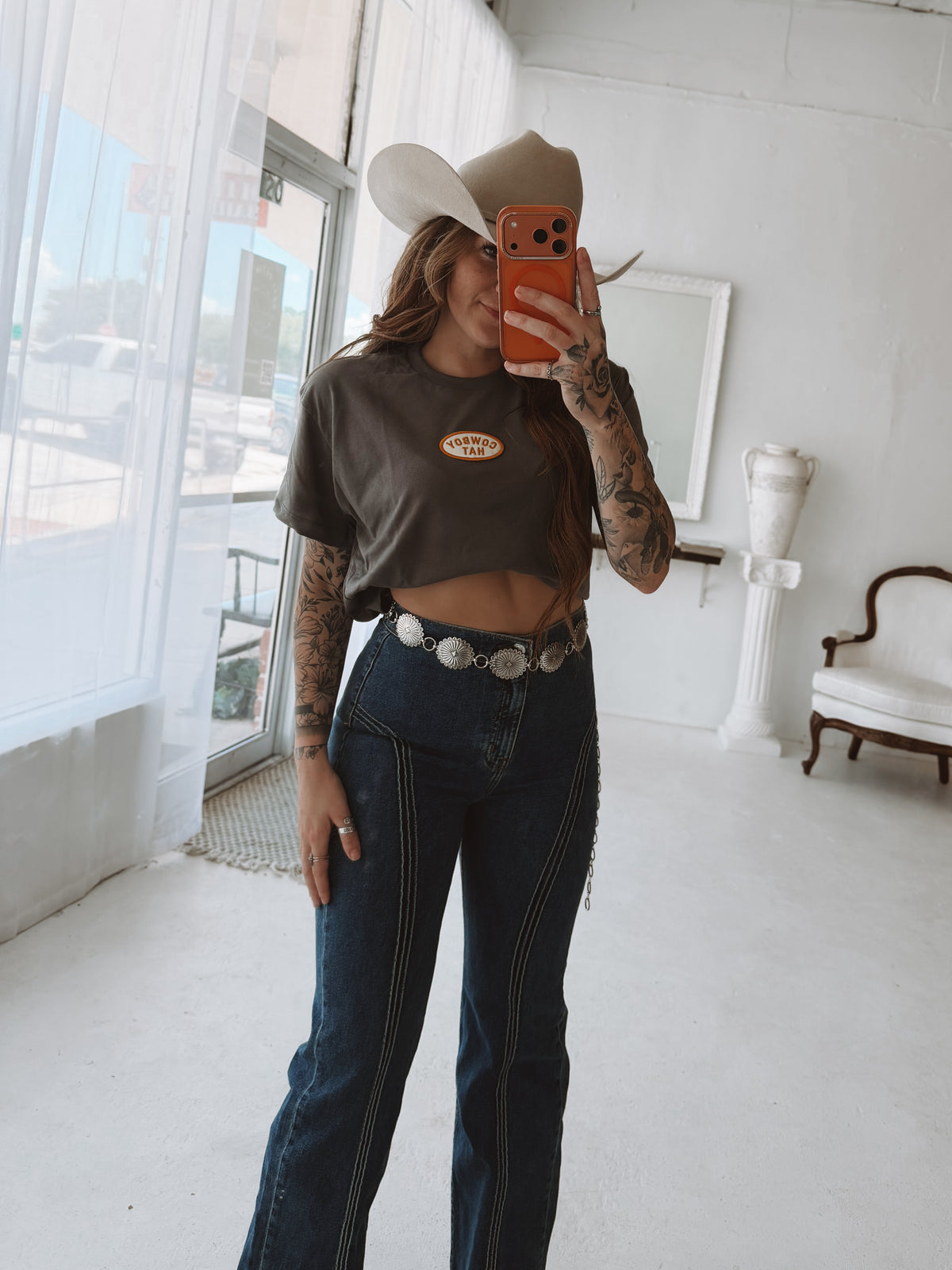Cowboy Hat Patched Dyed Cropped Tee