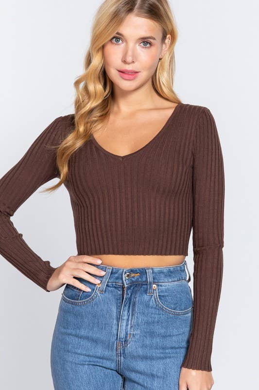 Grace's Long Sleeve V-neck Crop Sweater