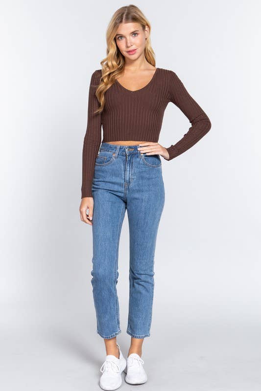 Grace's Long Sleeve V-neck Crop Sweater