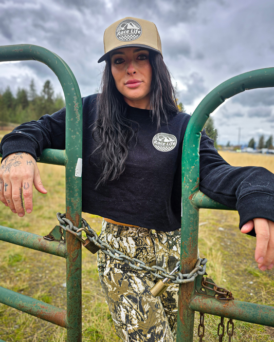 Race Life Cropped Pullover Sweatshirt