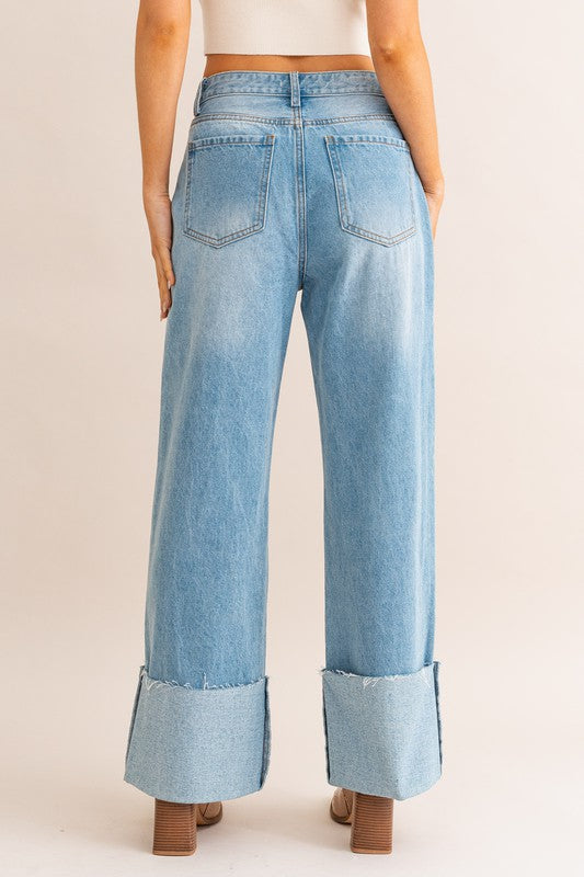 Em's High-Waisted Wide Leg Cuffed Jeans