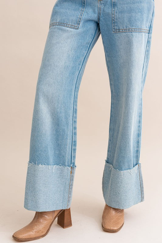 Em's High-Waisted Wide Leg Cuffed Jeans