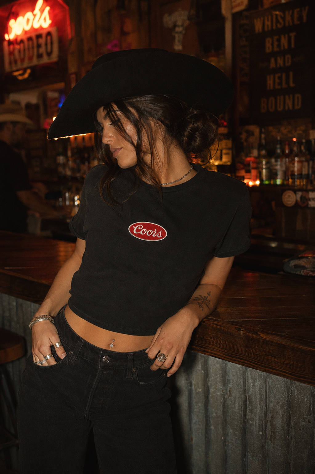 Cowboy Beer Patched Crop Tee