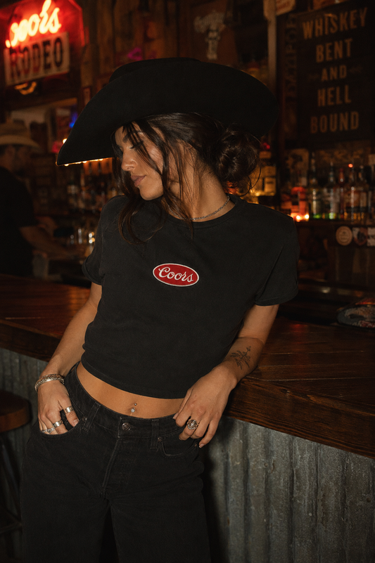 Cowboy Beer Patched Crop Tee