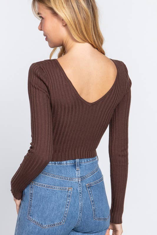 Grace's Long Sleeve V-neck Crop Sweater