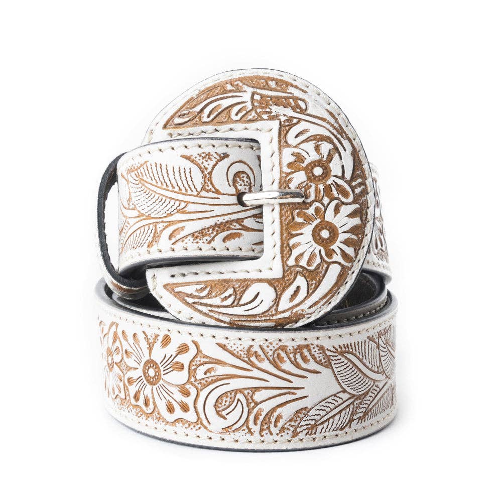 Talon High Desert Hand-Tooled Leather Belt – White Floral