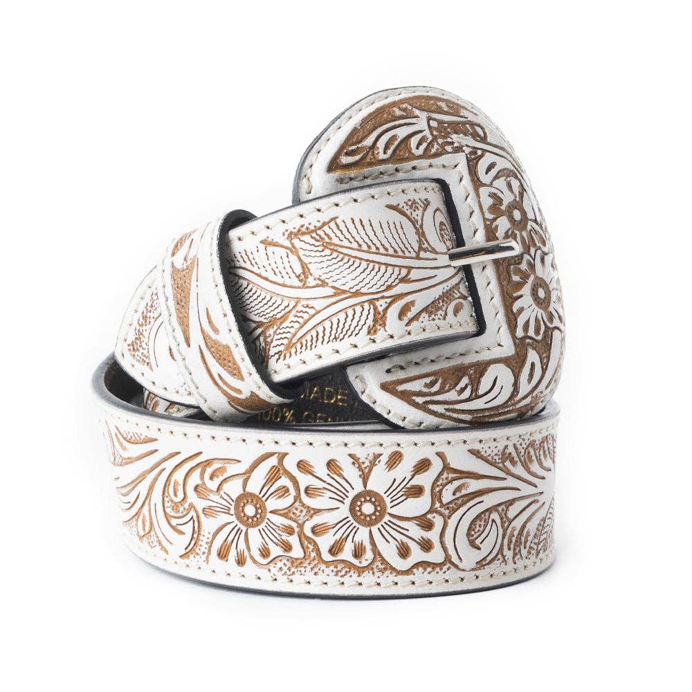 Talon High Desert Hand-Tooled Leather Belt – White Floral