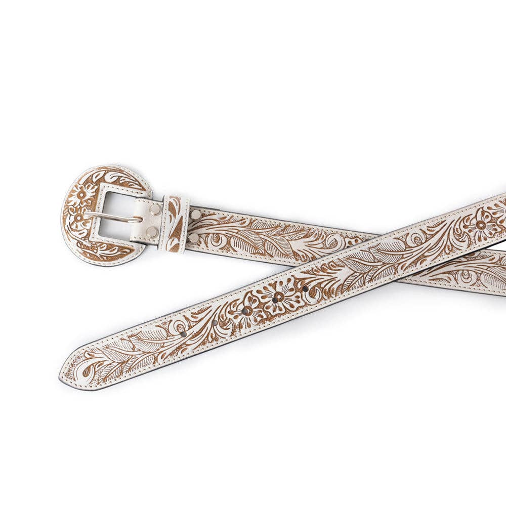 Talon High Desert Hand-Tooled Leather Belt – White Floral
