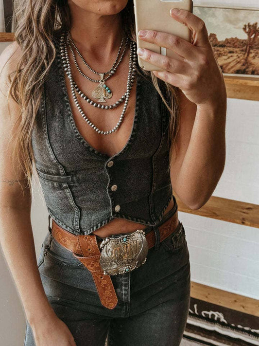 Denim Cowgirl Vest Top