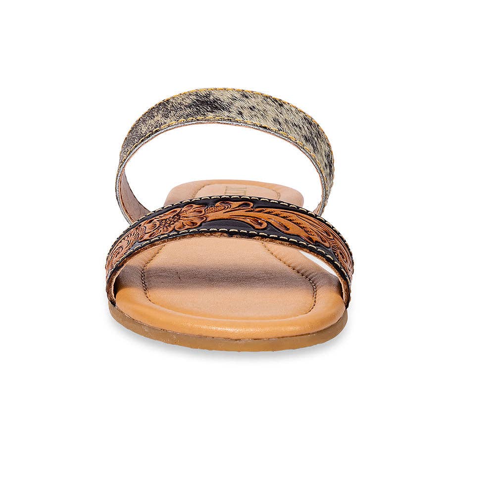 Tambra Mesa Hair-On Hide & Hand-Tooled Leather Sandals