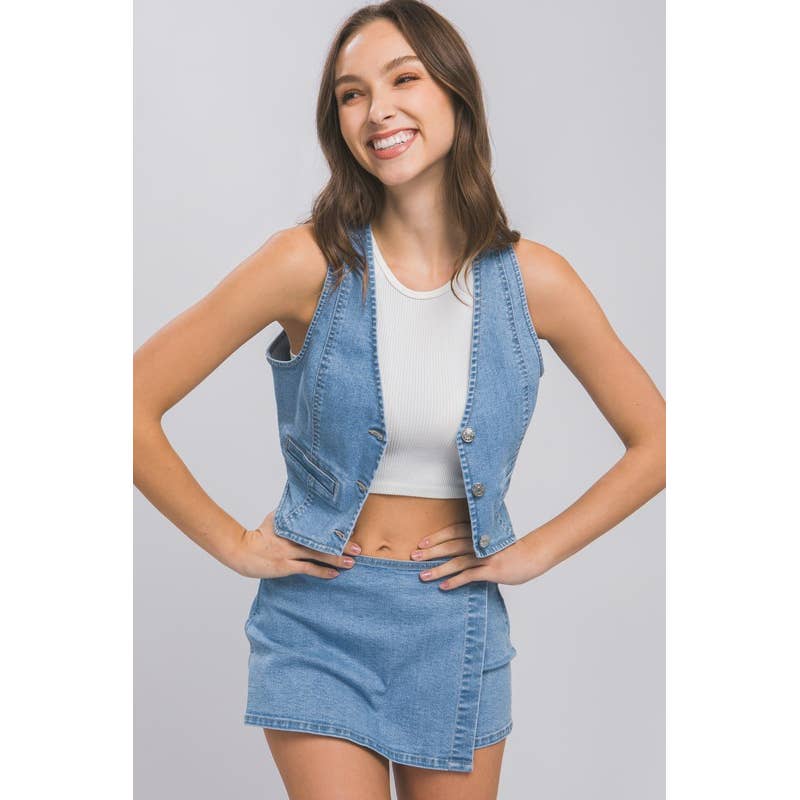 Linsey's Denim Buttoned Vest Top