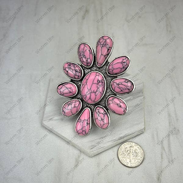 Pink Turquoise Stone Flower Ring