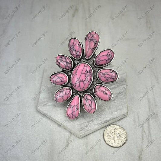 Pink Turquoise Stone Flower Ring