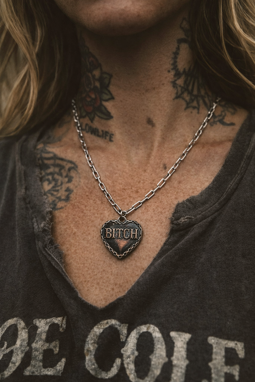 Western Heart B*tch Engraved Necklace