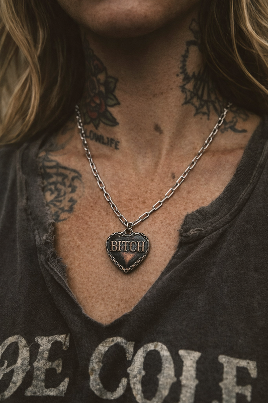 Western Heart B*tch Engraved Necklace