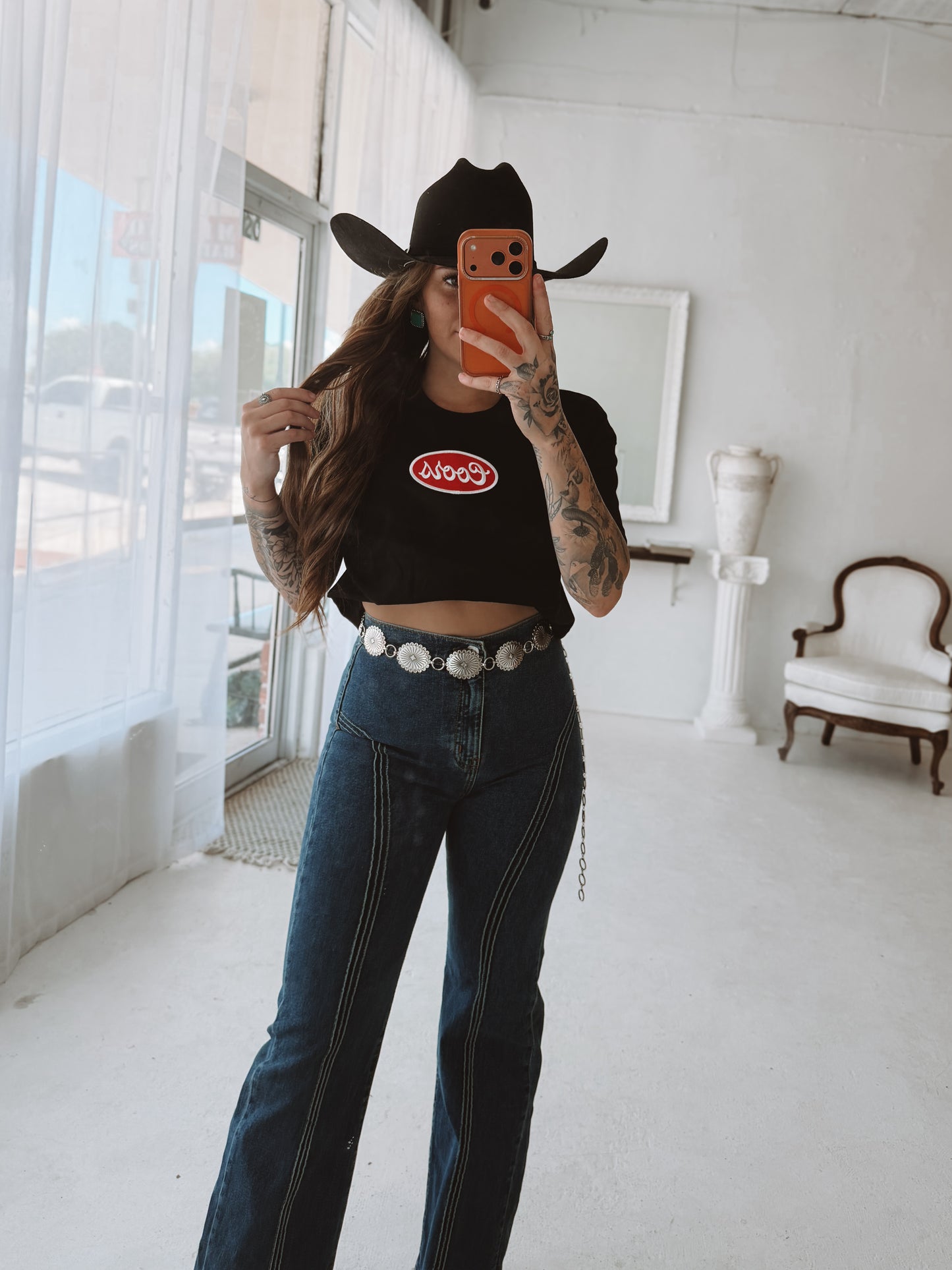Cowboy Beer Patched Crop Tee