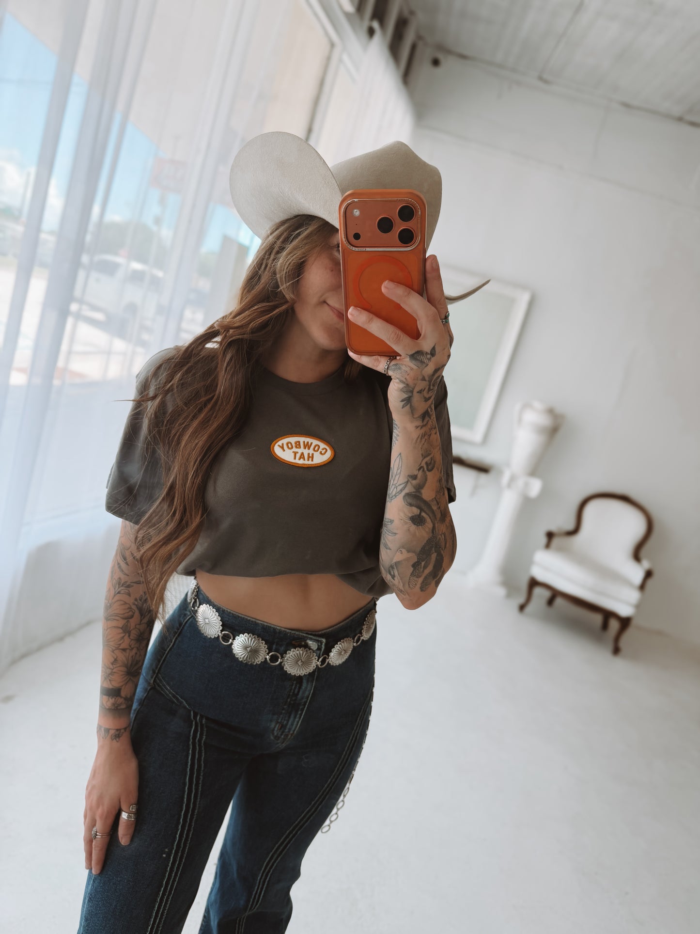 Cowboy Hat Patched Dyed Cropped Tee