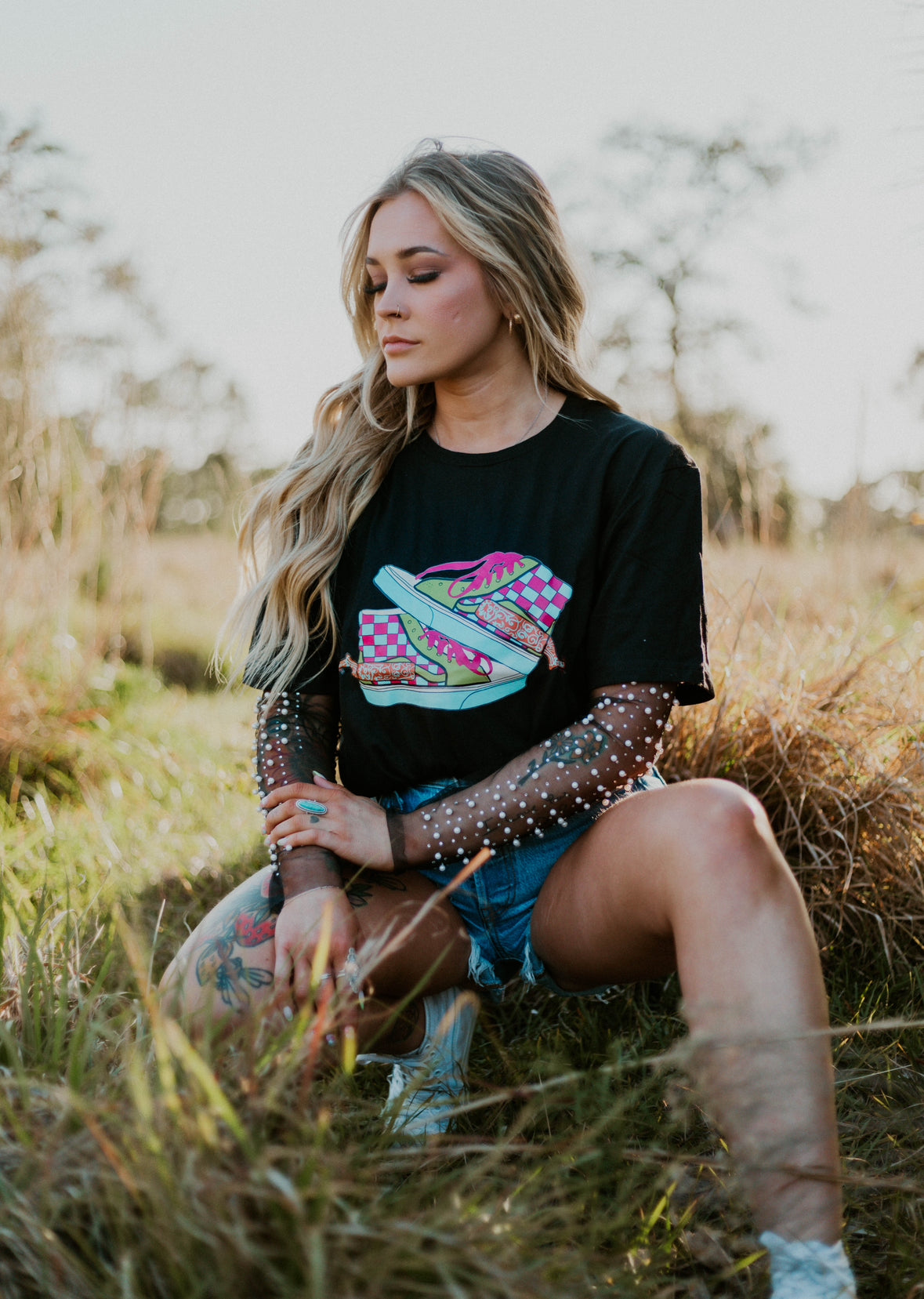 Neon off the wall Western Graphic Tee/Crew Pullover