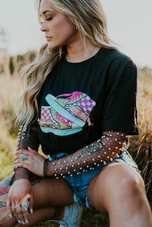 Neon off the wall Western Graphic Tee/Crew Pullover