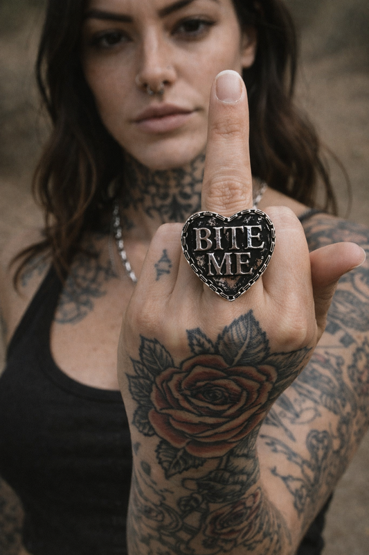Western Heart Bite Me Engraved Cuff Ring