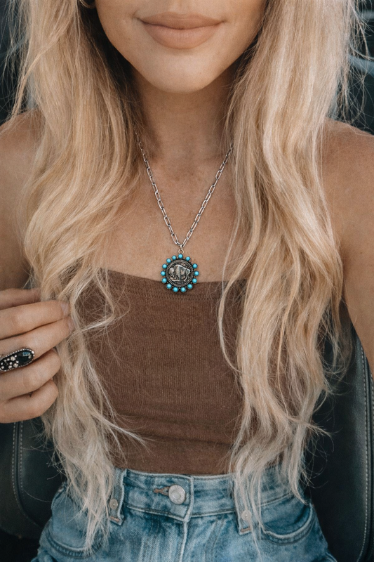 Western Buffalo Coin Turquoise Necklace