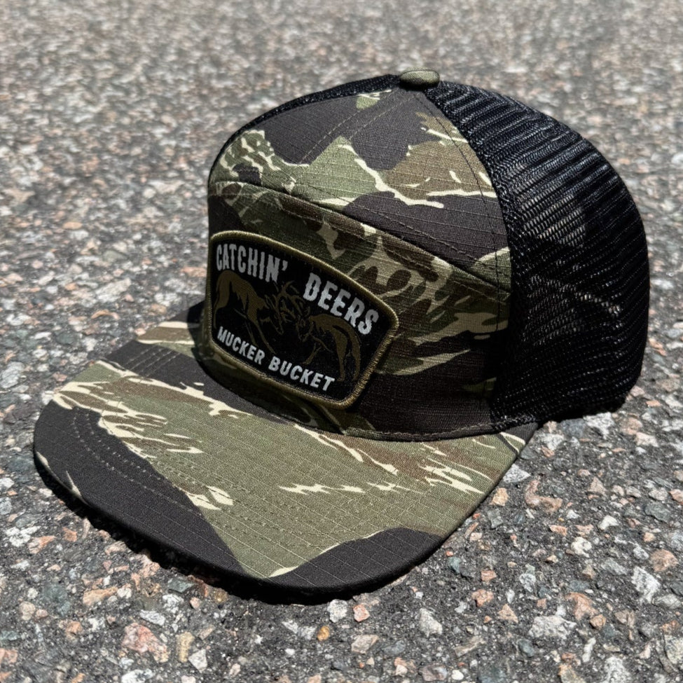 Catchin' Deers Tiger Stripe Camo Trucker Bucket