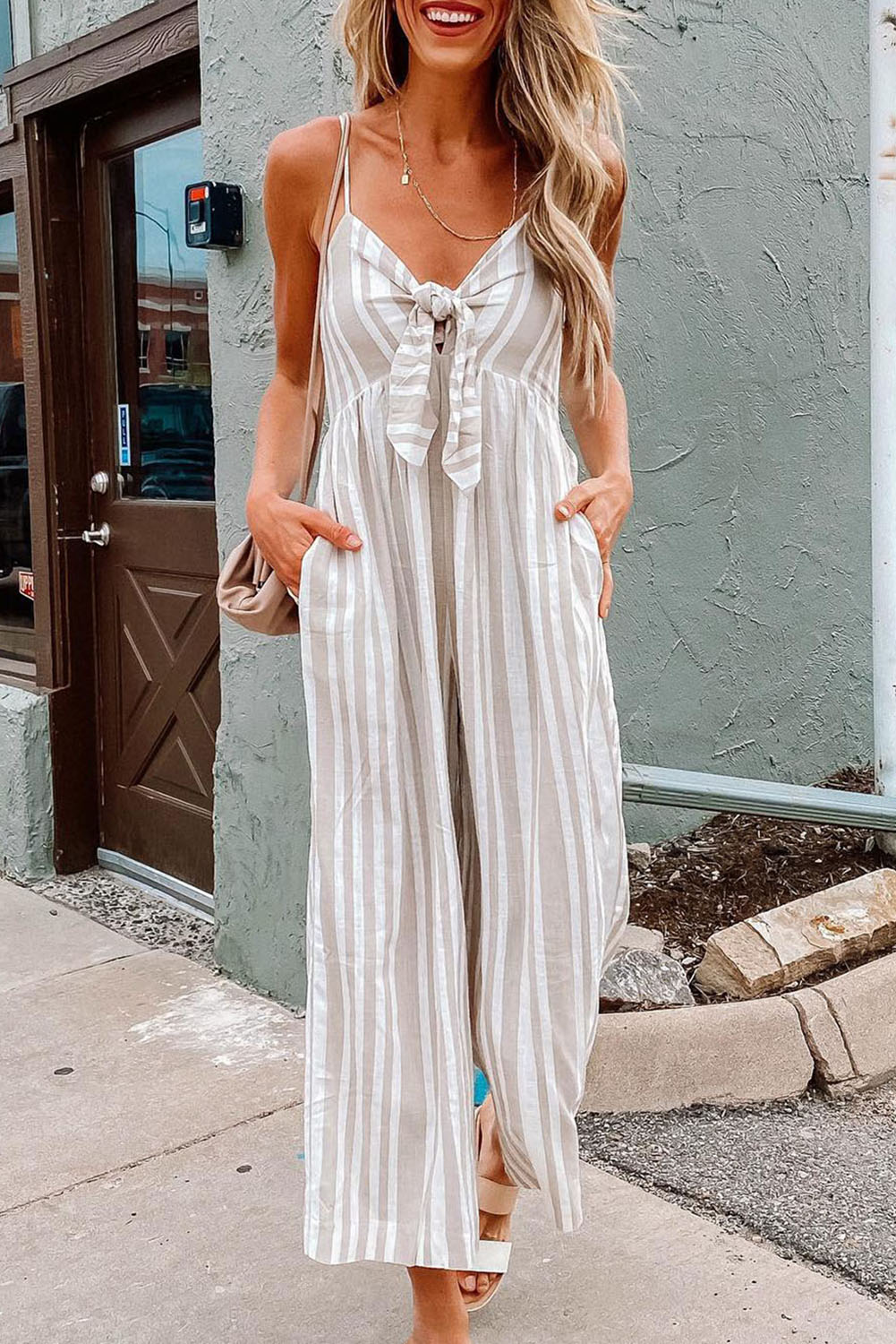 Skylar's Front Knotted Striped Cropped Jumpsuit